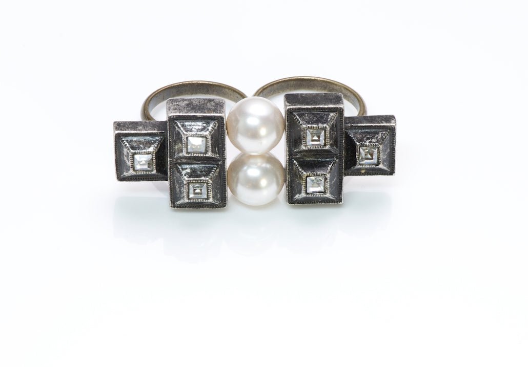 Lanvin Pearl Crystal Double Finger Ring