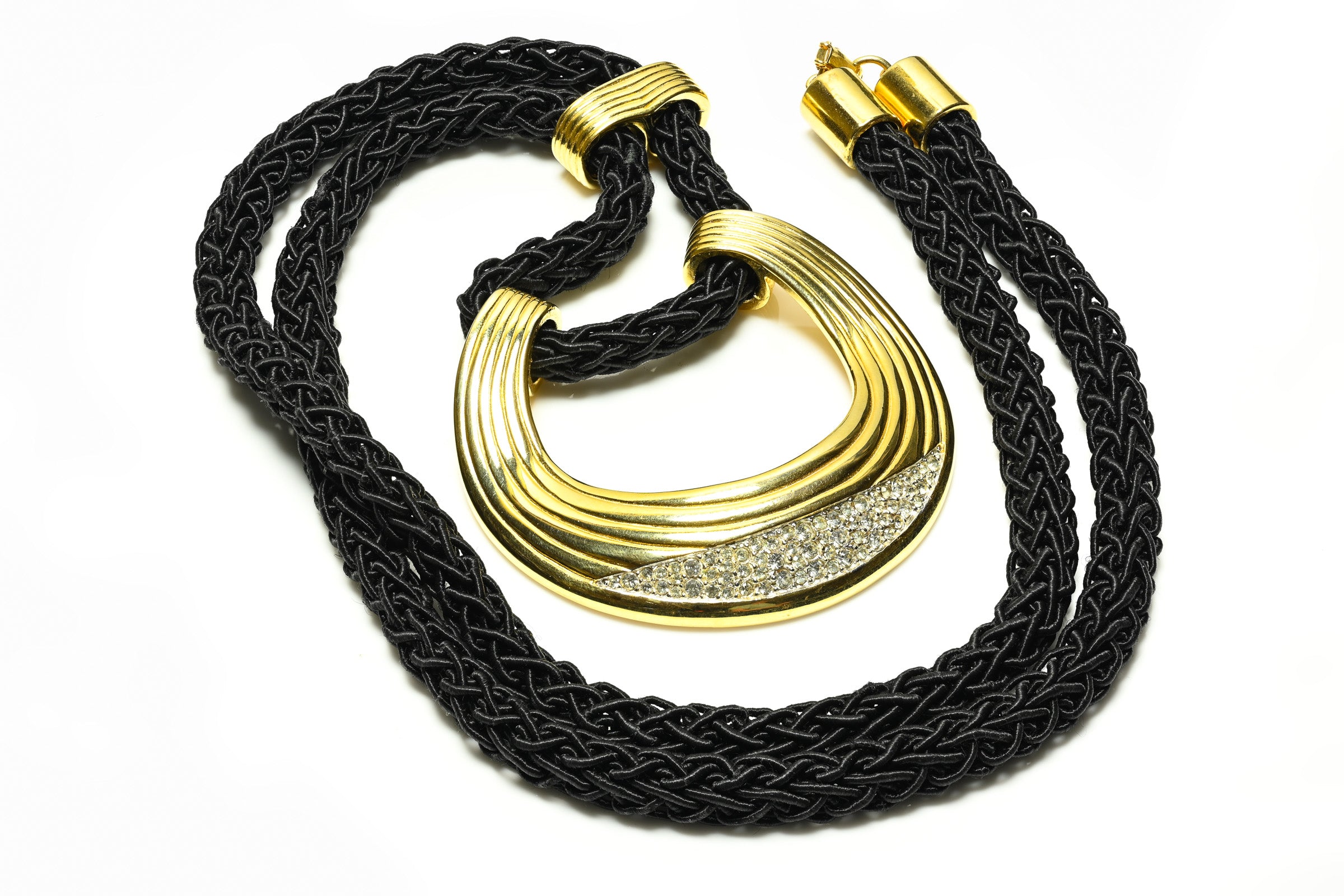 Vintage Lanvin Paris Gold Plated Crystal Rope Pendant Necklace