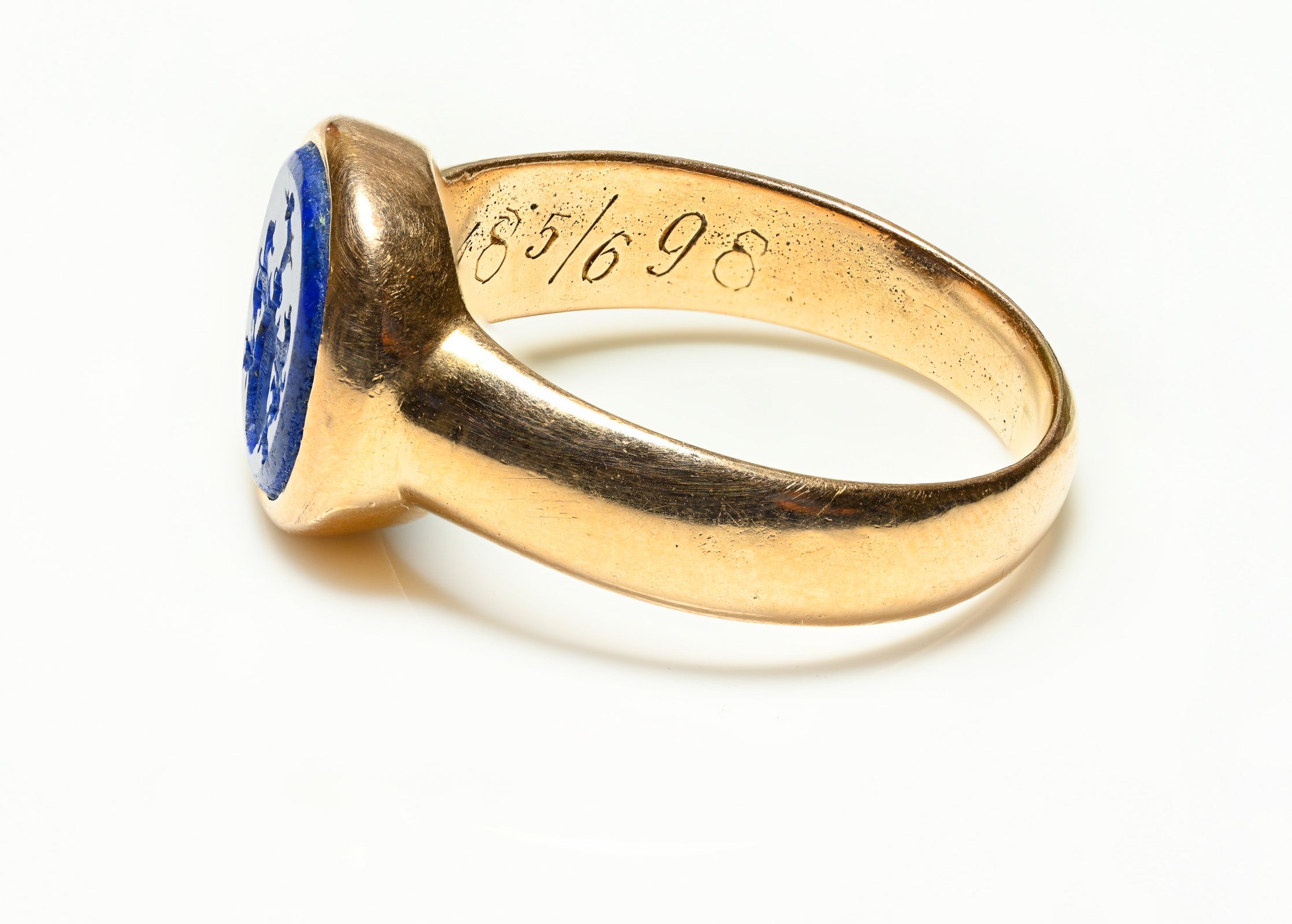 Antique Gold Lapis Crest Men's Ring 