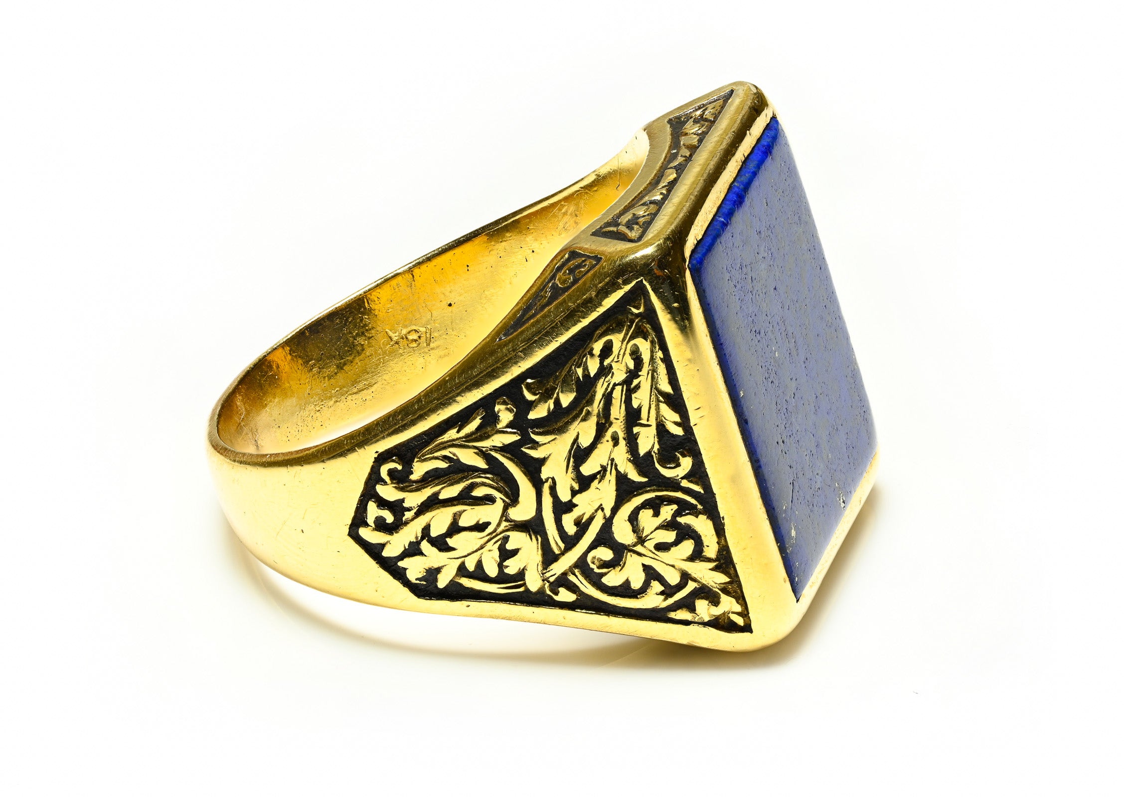 Antique Engraved 18K Gold Lapis Men's Ring