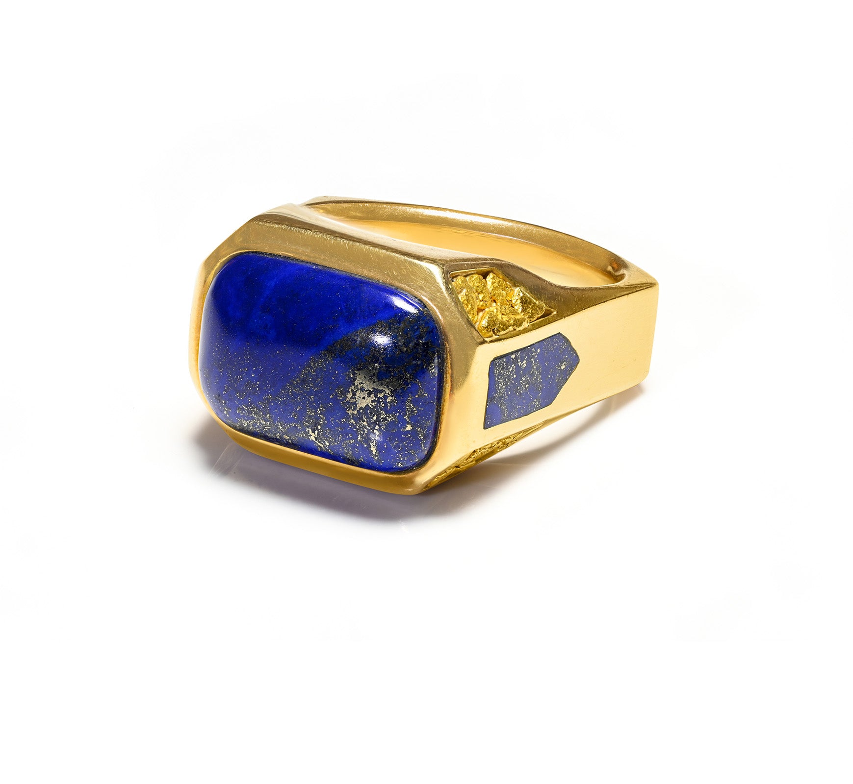 Vintage Lapis Gold Nugget Bold Men's Ring