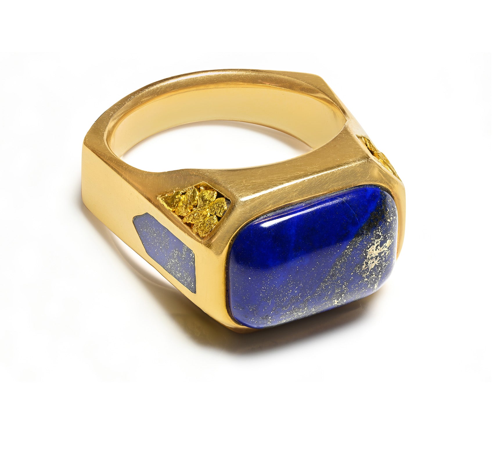 Vintage Lapis Gold Nugget Bold Men's Ring