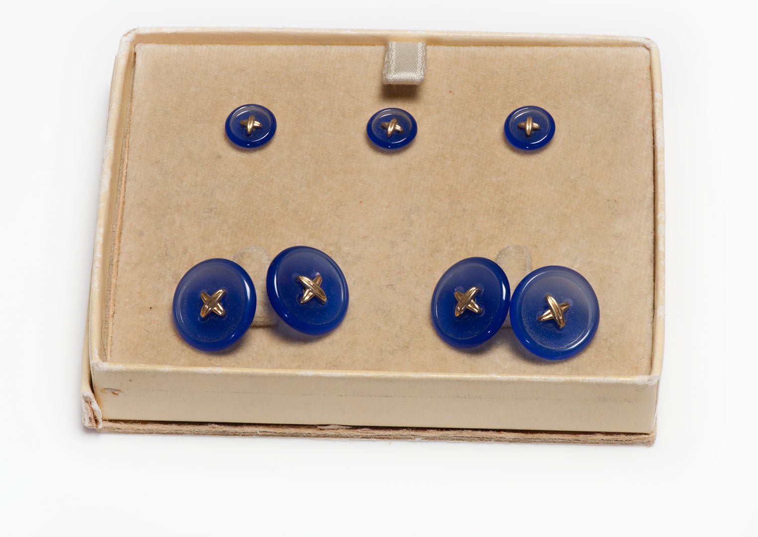 Larter & Sons Chalcedony Gold Button Cufflink and Stud Set