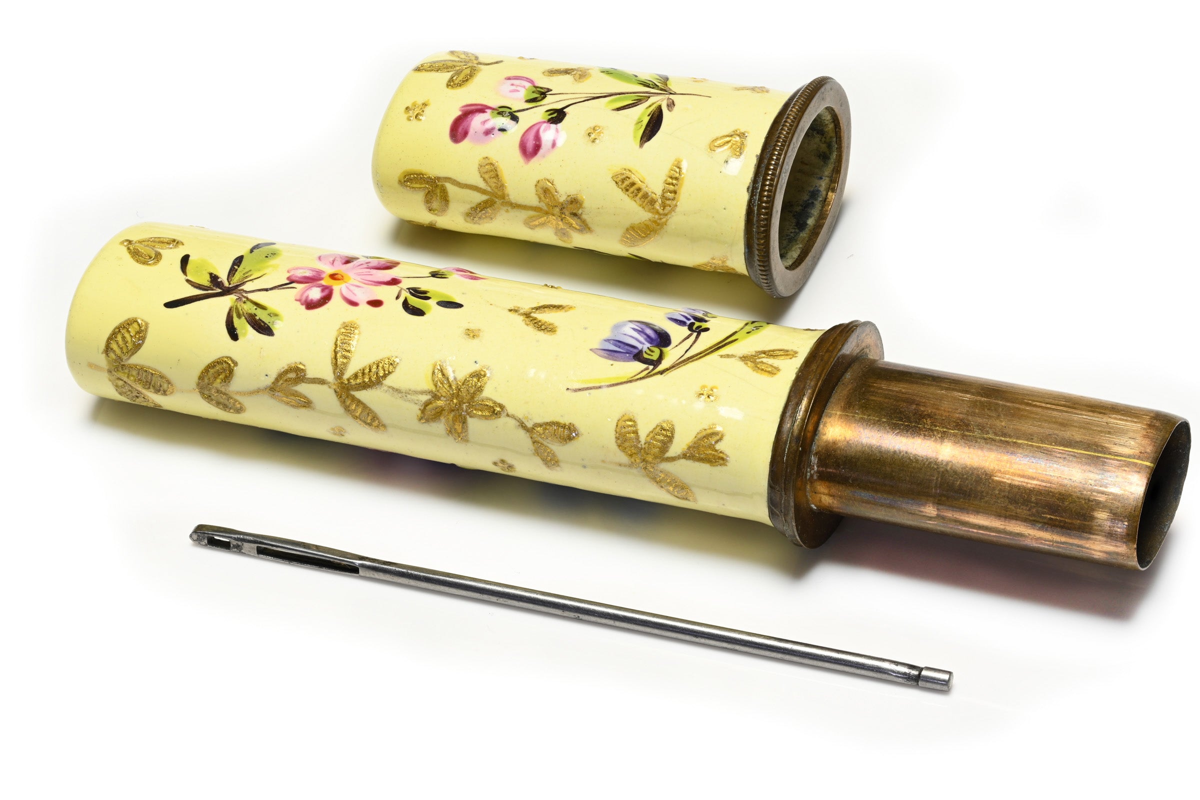 Georgian 18th Century Brass and Enamel Etui  Needle