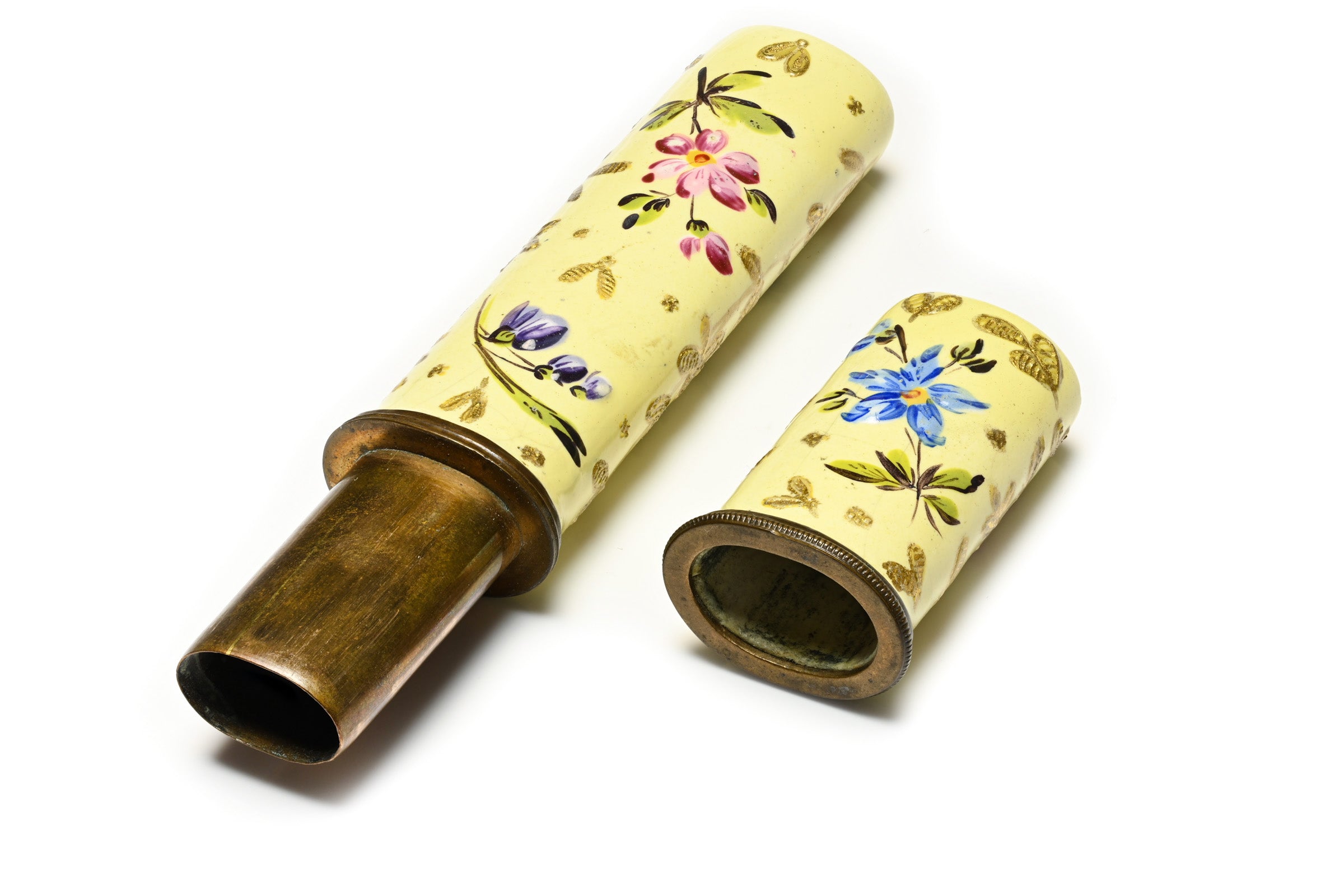 Rare Antique 18th Century Brass and Enamel Etui with Original 