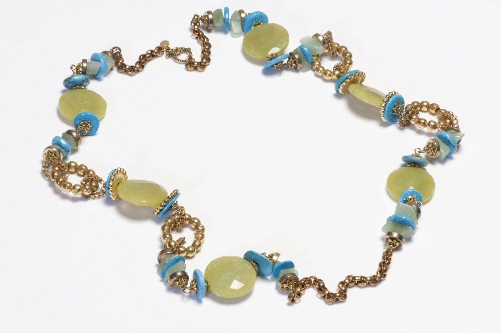 Lawrence Vrba Green Agate Blue Turquoise Beads Chain Necklace
