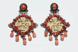 Lawrence VRBA Orange Carved Asian Style Earrings