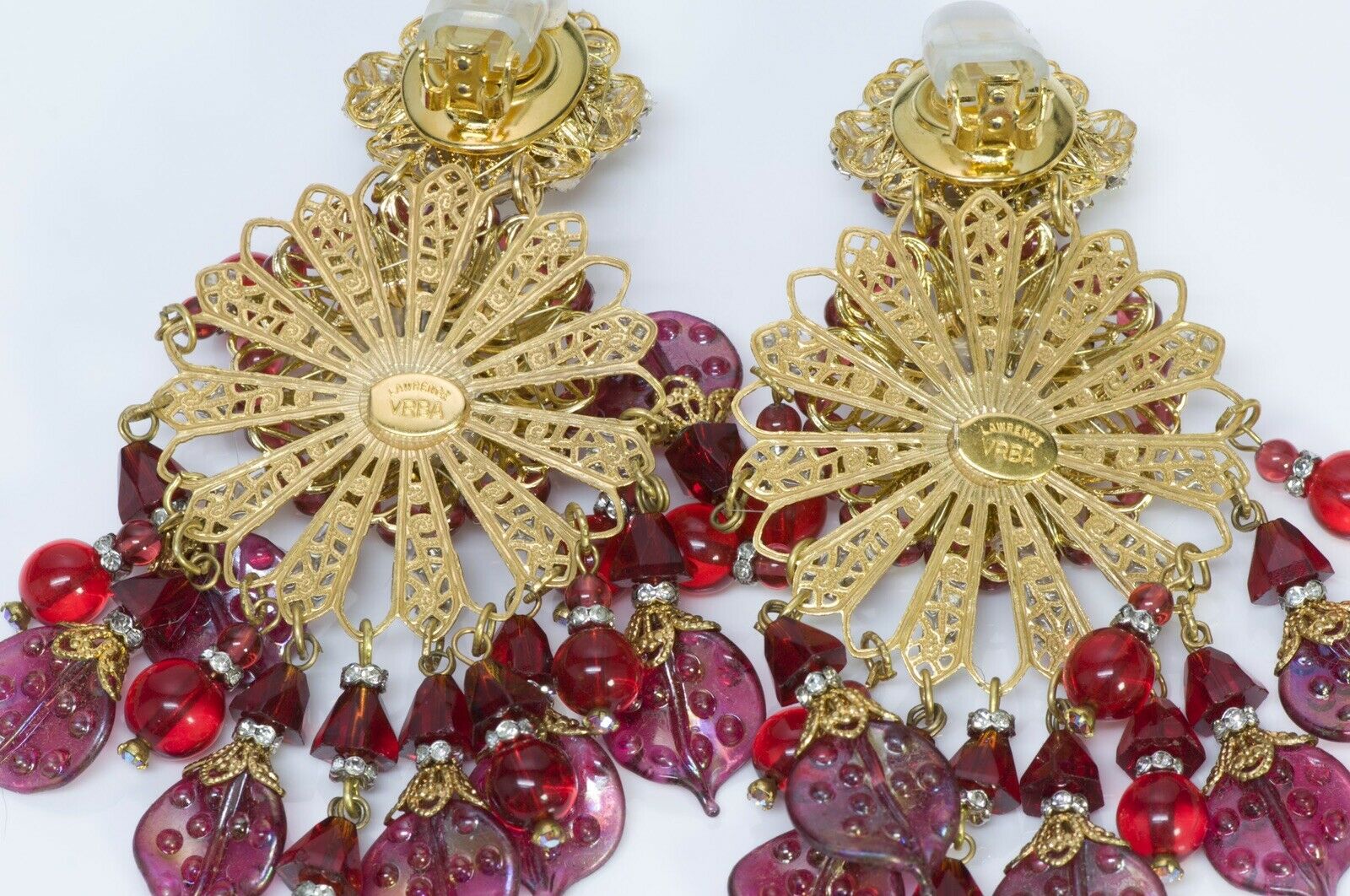 Lawrence VRBA Pink Red Glass Beads Long Tassel Earrings