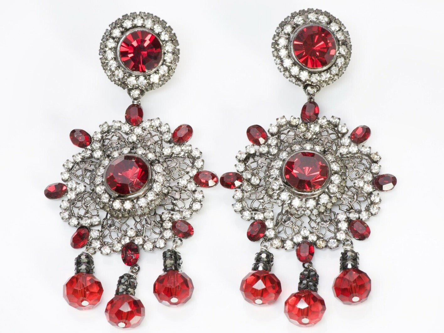 Lawrence VRBA Red Crystal Chandelier Flower Earrings