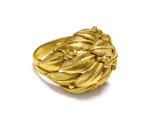 Vintage 18K Yellow Gold Sculpted Leaf Design Ring