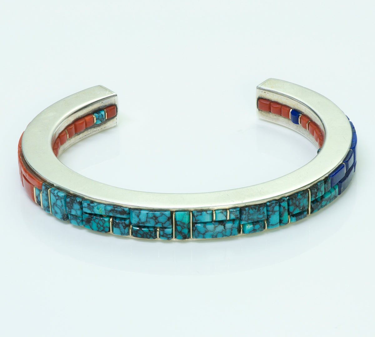 Lee Bennett Native American Coral Lapis Turquoise Bangle