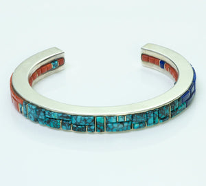 Lee Bennett Native American Coral Lapis Turquoise Bangle