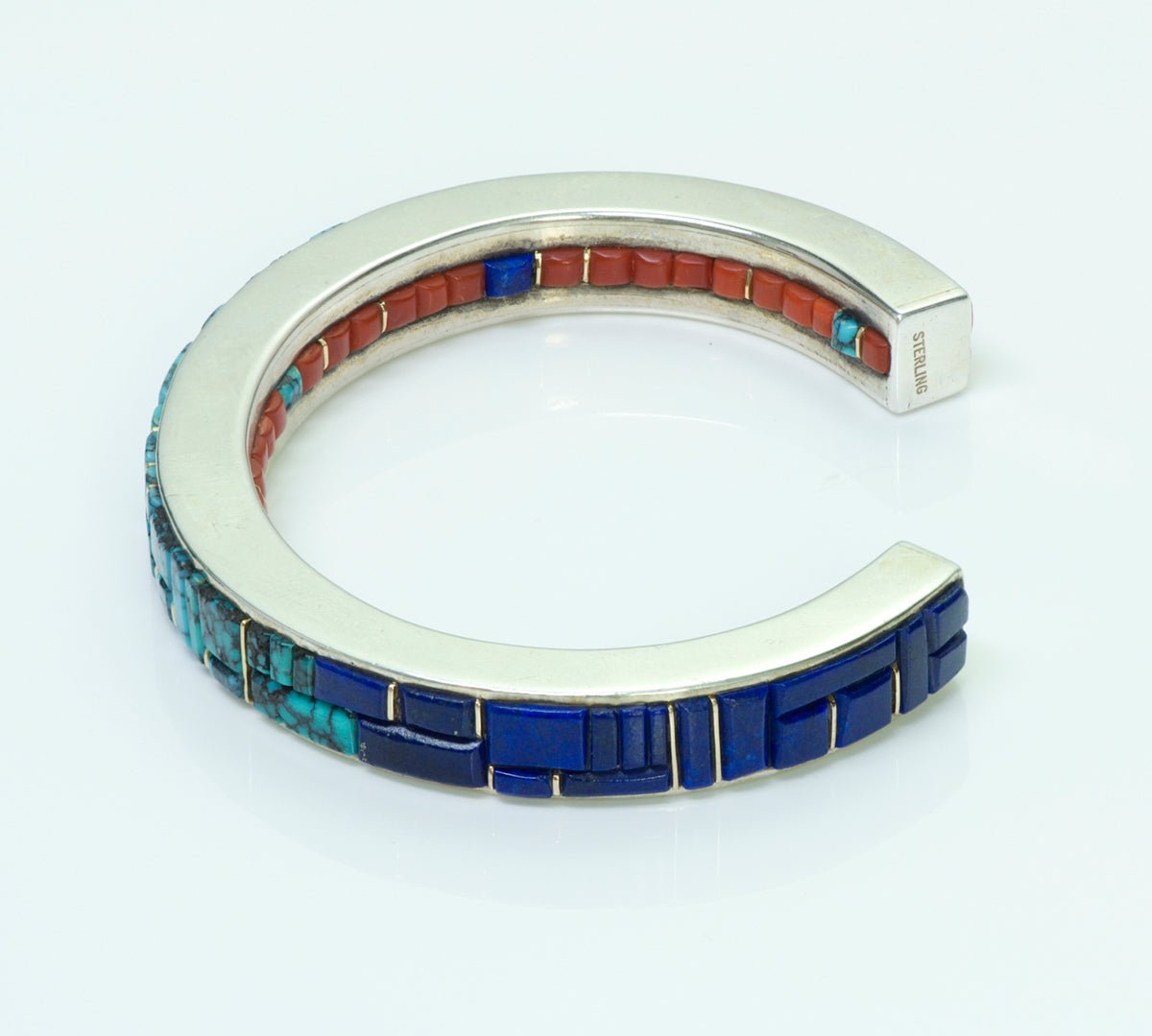 Lee Bennett Native American Coral Lapis Turquoise Bangle