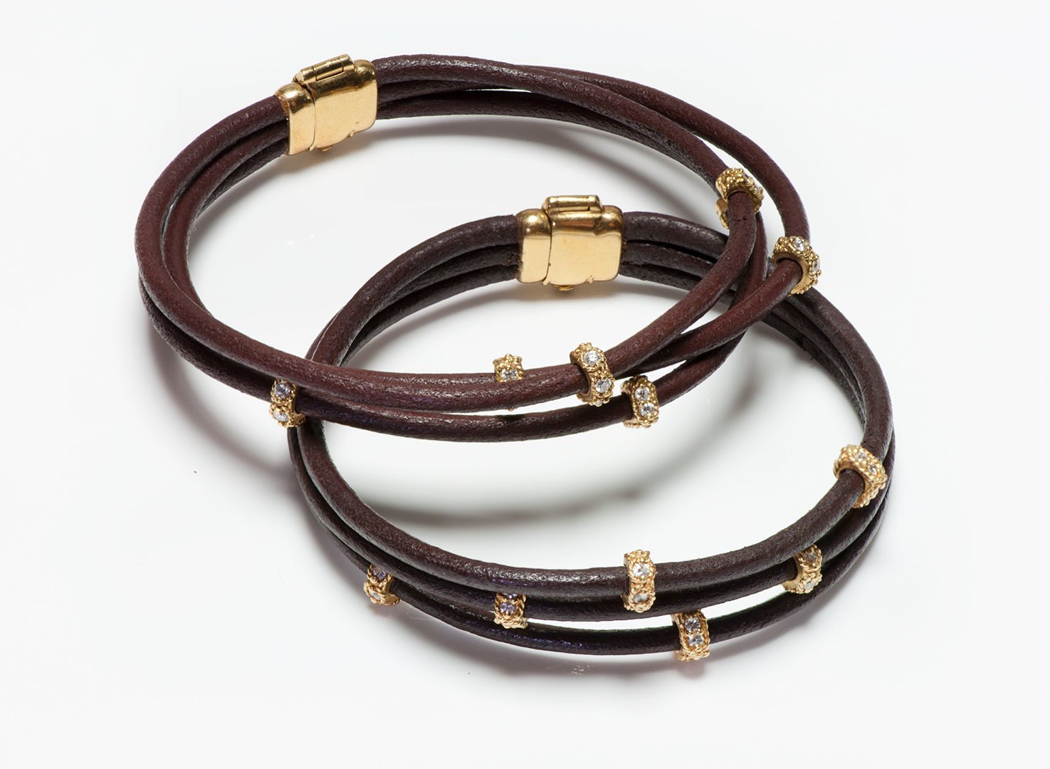 Leslie Greene 18K Gold Diamond Leather Bracelet Necklace Choker