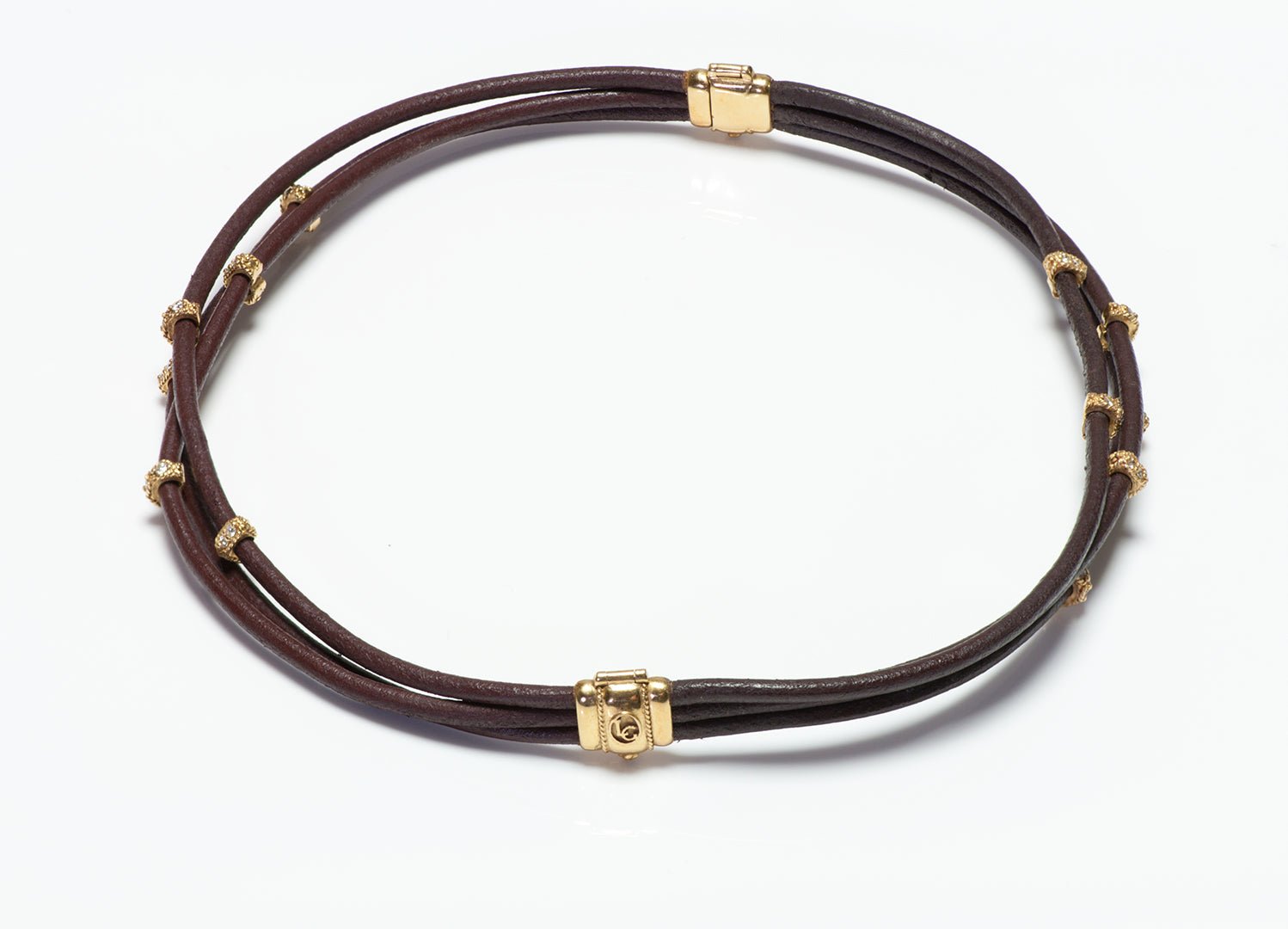 Leslie Greene 18K Gold Diamond Leather Bracelet Necklace Choker