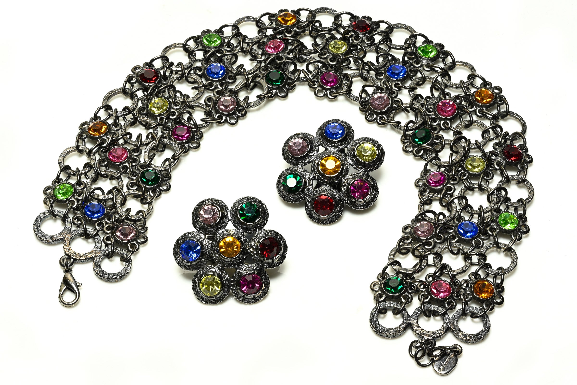 Vintage Gianni de Liguoro Multicolor Crystal Choker Earrings Set