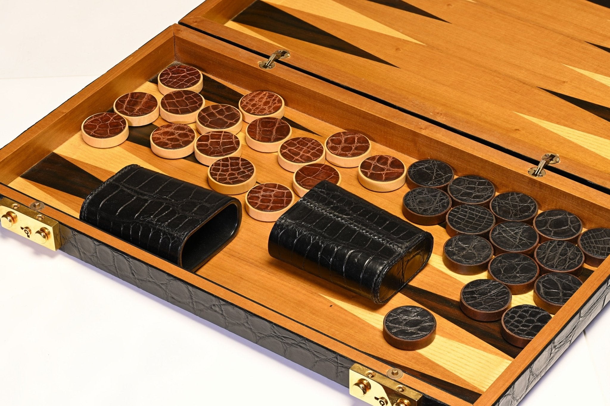Limited Edition Harrison James Backgammon Black Brown Crocodile Set