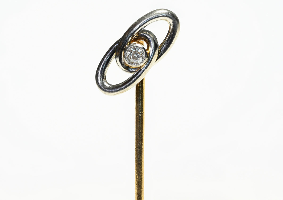 Antique Platinum Gold Links Diamond Stick Pin