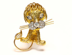 Whimsical Diamond Gold Lion Brooch