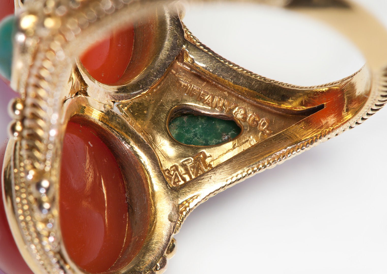 Louis Comfort Tiffany Filigree Gold Carnelian Turquoise Ring
