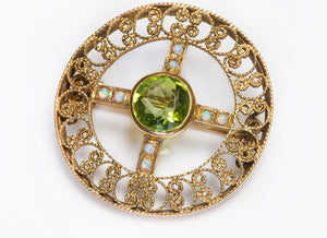 Louis Comfort Tiffany Gold Peridot Opal Brooch