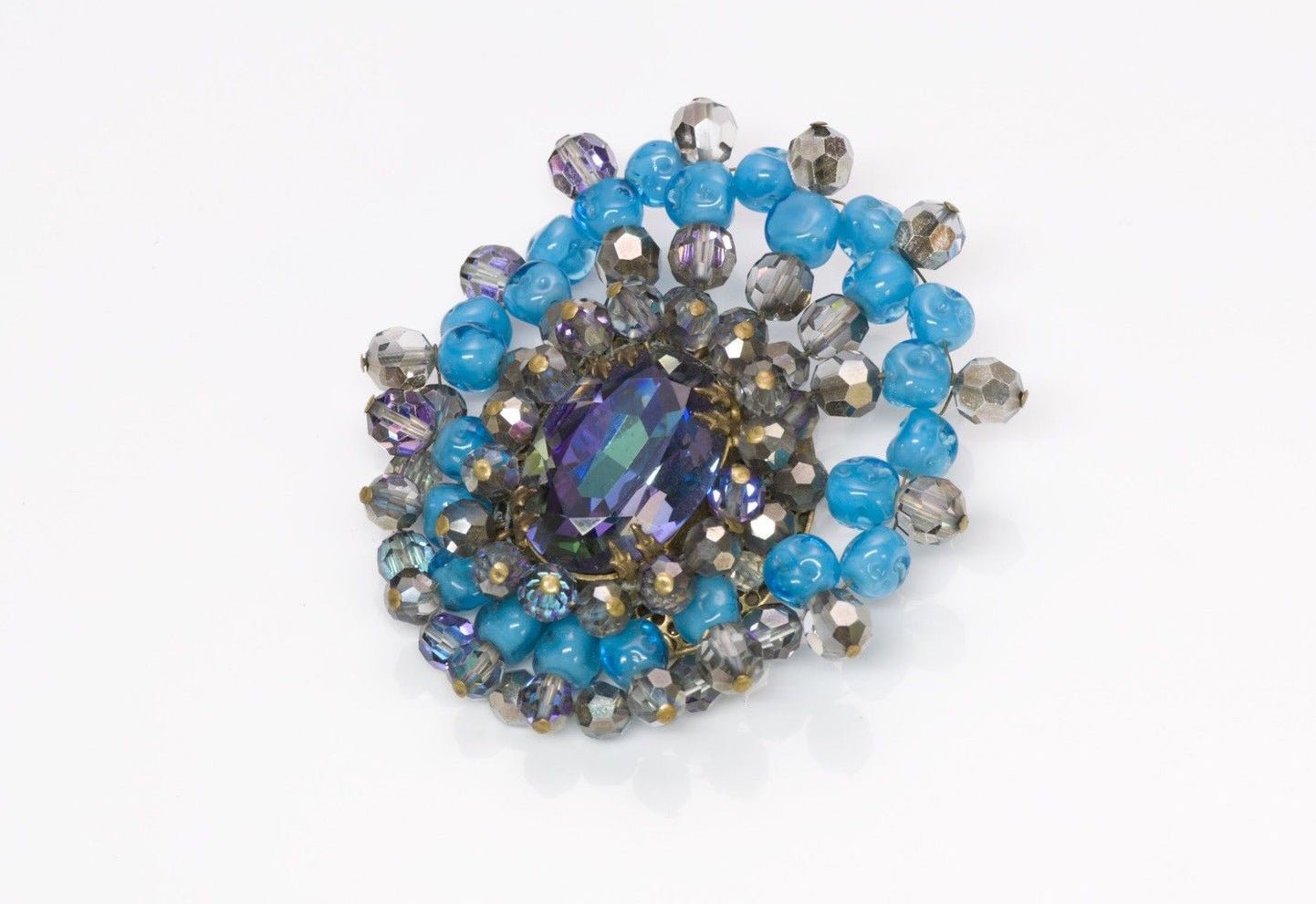 Louis Rousselet 1940’s Turquoise Glass Brooch