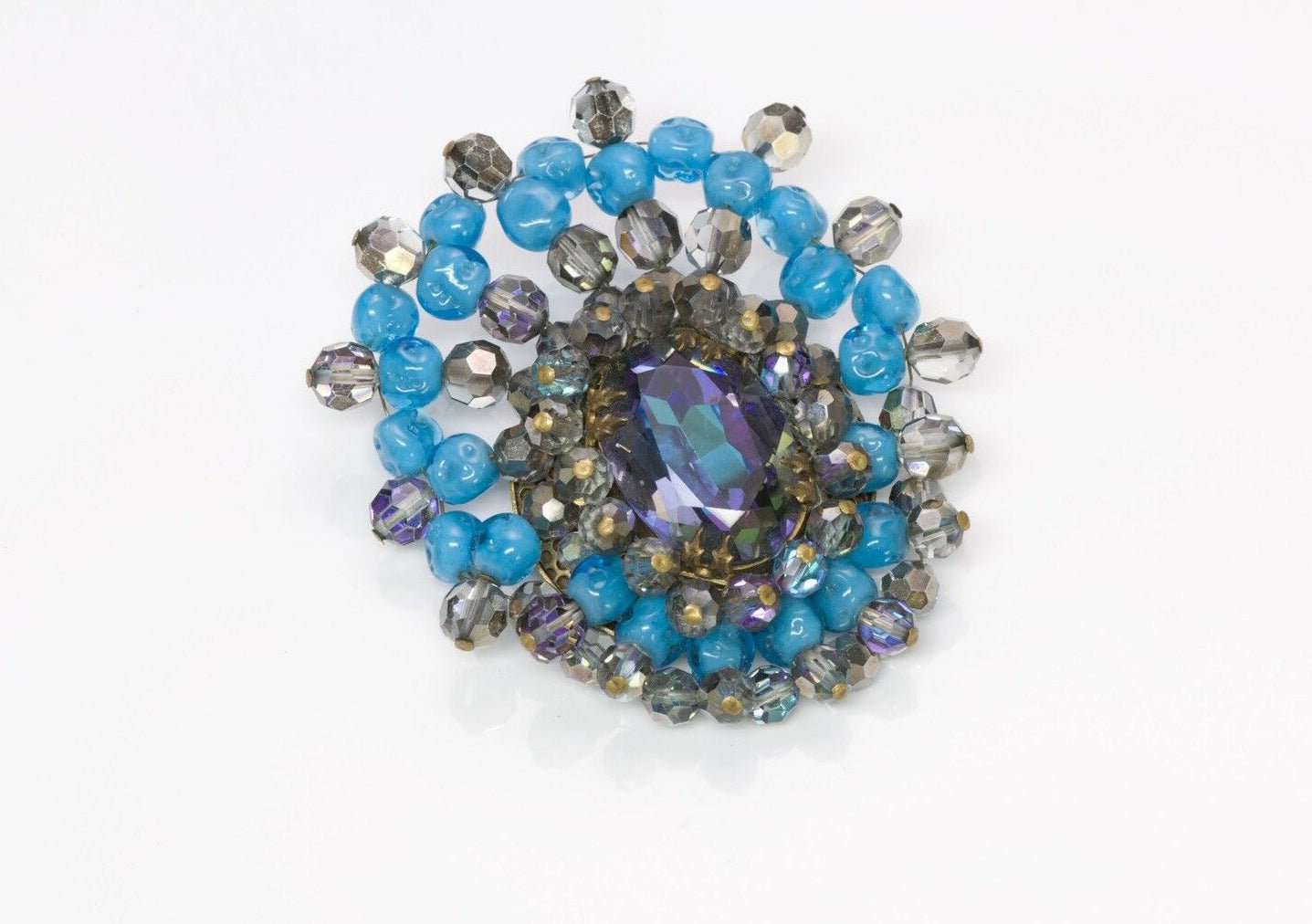 Louis Rousselet 1940’s Turquoise Glass Brooch