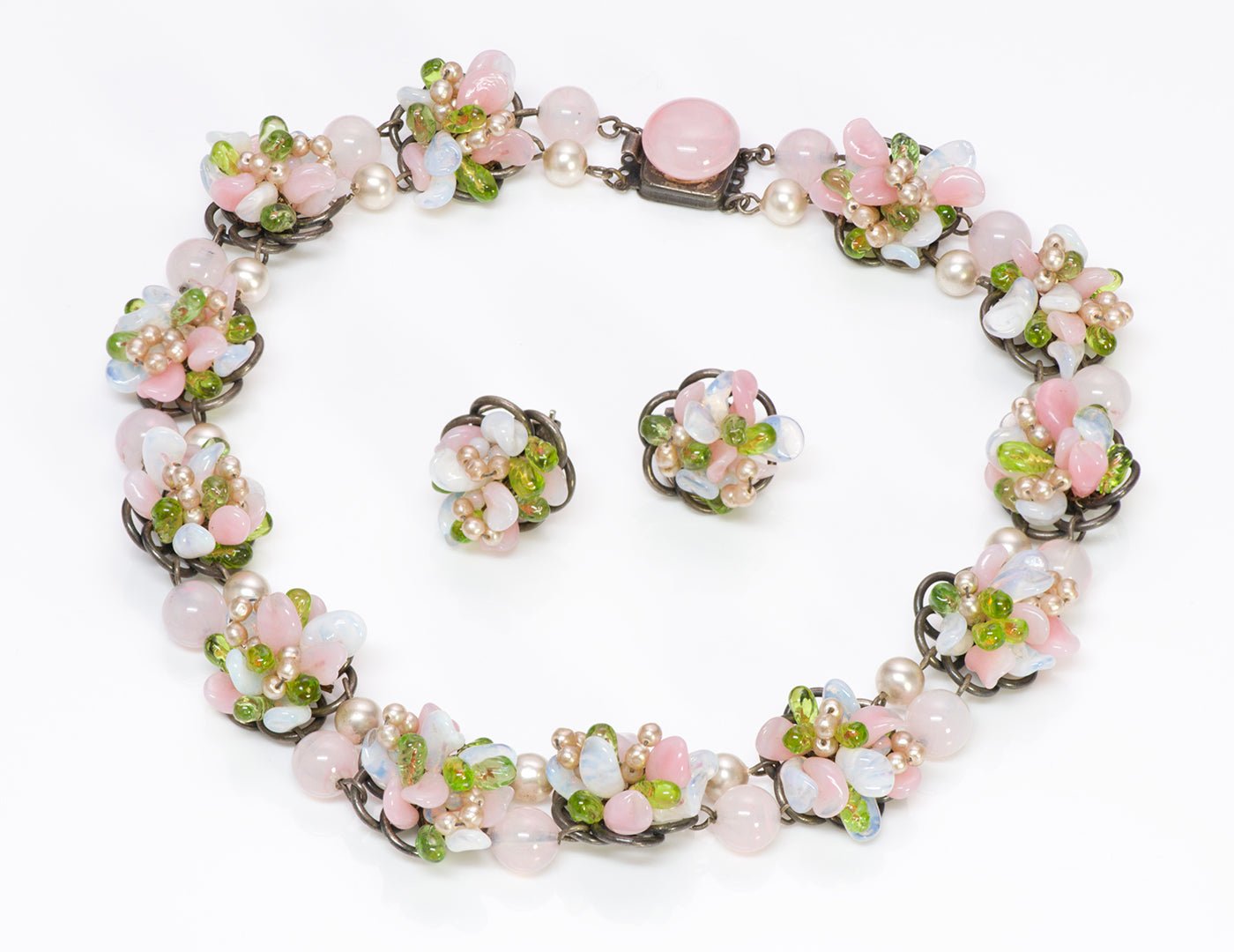 Louis Rousselet 1950’s Flower Glass Beads Necklace Earrings Set