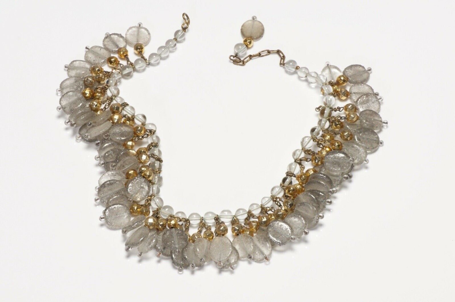 Louis Rousselet Paris 1950’s Clear Frosted Glass Beads Necklace Earrings Set