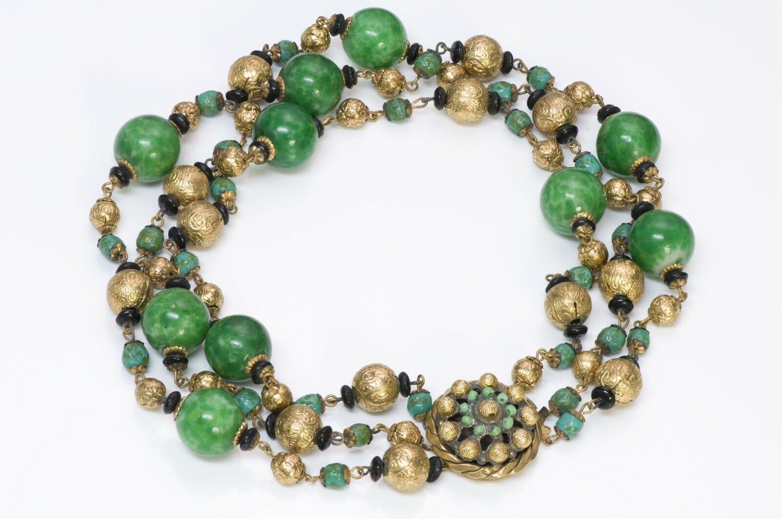 Louis Rousselet Paris 1950’s Green Glass Beads Necklace