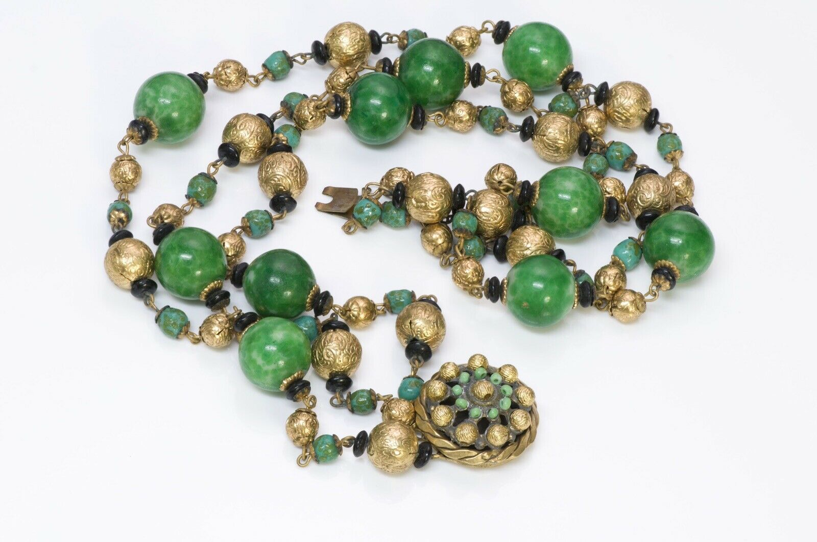 Louis Rousselet Paris 1950’s Green Glass Beads Necklace