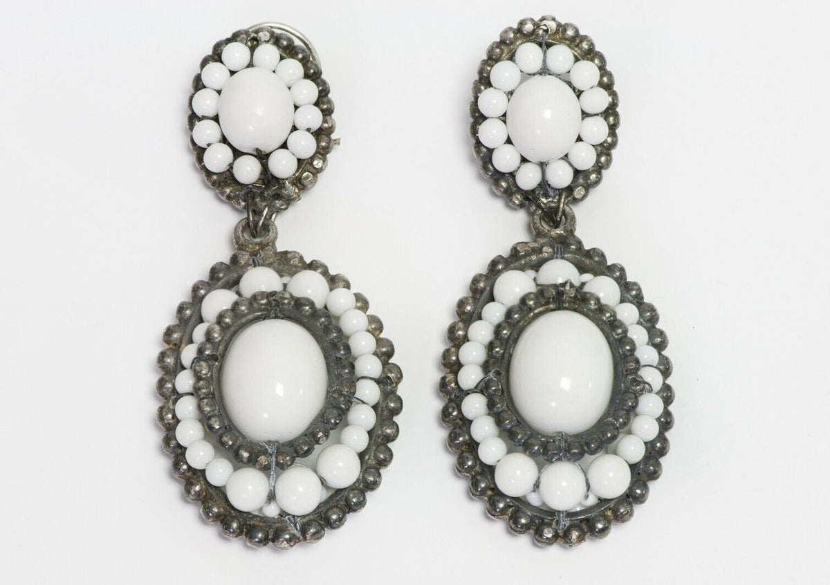 Louis Rousselet Paris 1950’s Long White Glass Beads Earrings