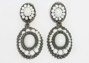 Louis Rousselet Paris 1950’s Long White Glass Beads Earrings