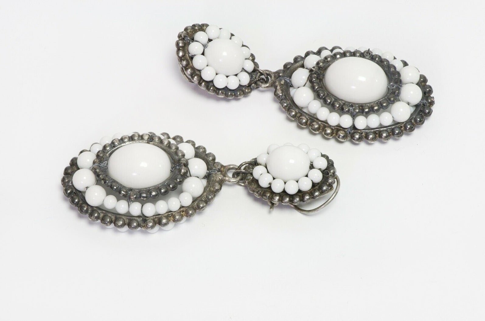 Louis Rousselet Paris 1950’s Long White Glass Beads Earrings