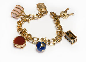 Louis Vuitton 18K Yellow Gold Luggage Padlock Charm Chain Bracelet