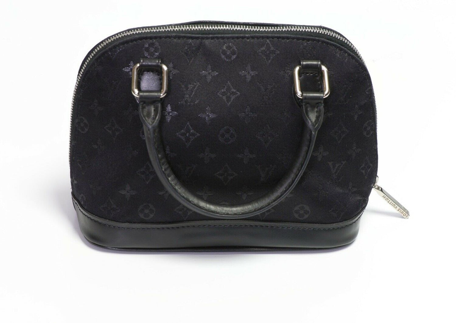 Louis Vuitton LV Black Monogram Logo Satin Leather Mini ALMA Bag