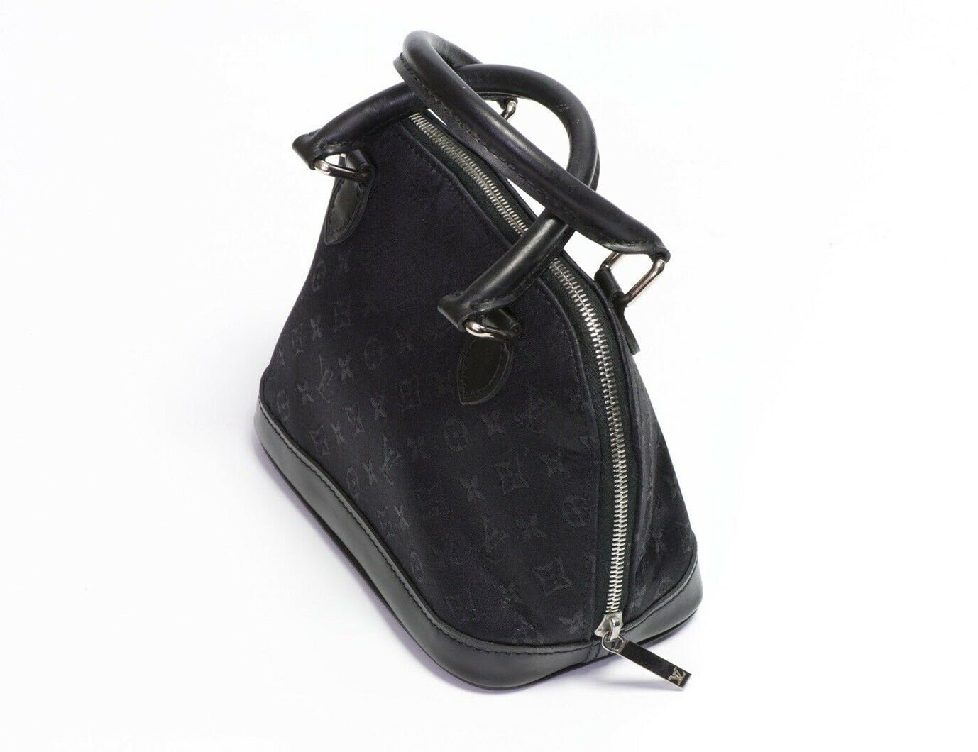 Louis Vuitton LV Black Monogram Logo Satin Leather Mini ALMA Bag