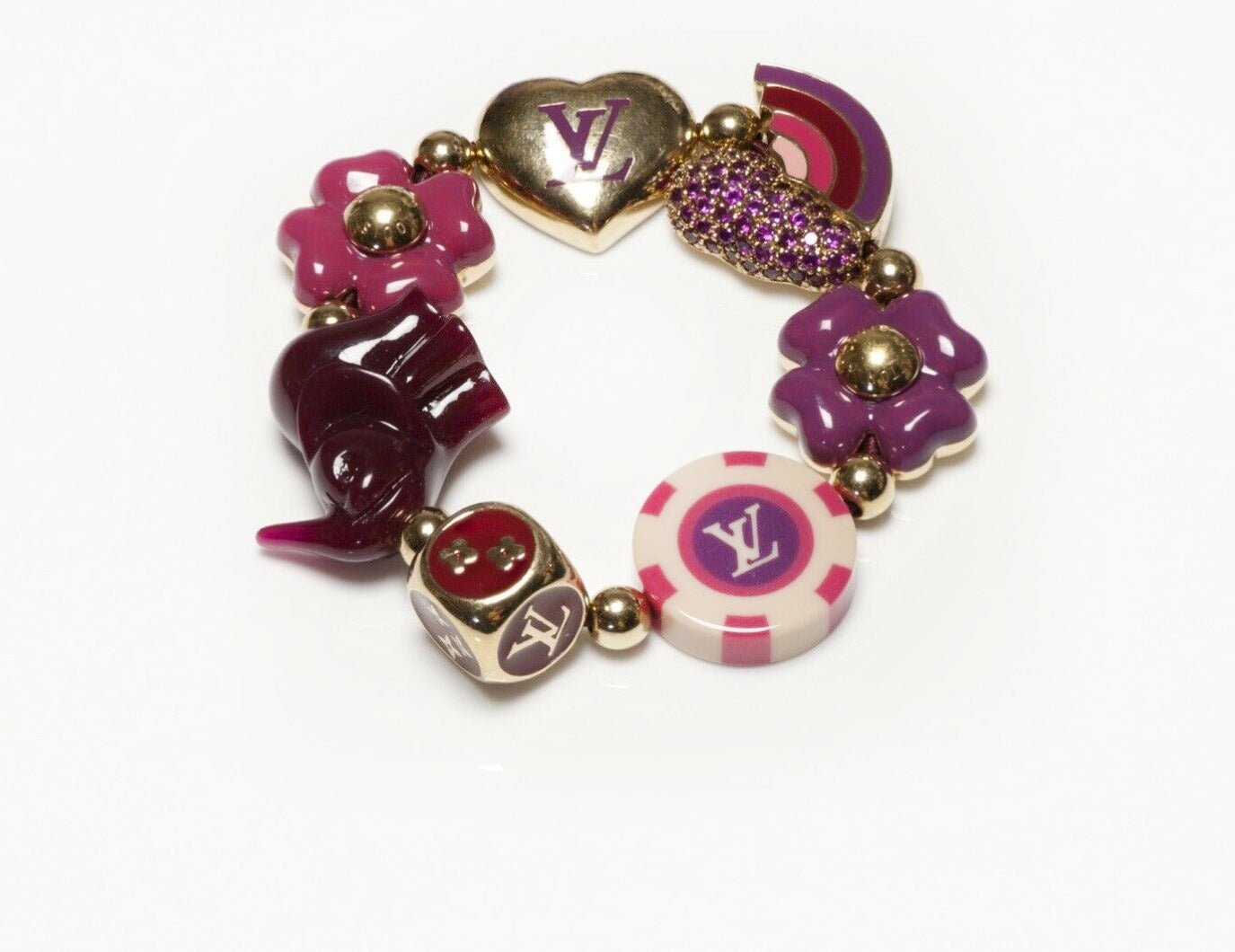 Louis Vuitton Tutti Lucky Burgundy Enamel Charm Elastic Bracelet