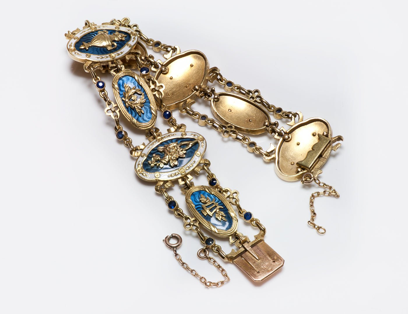 Lucien Gautrait Art Nouveau 18K Gold Enamel & Sapphire Bracelet