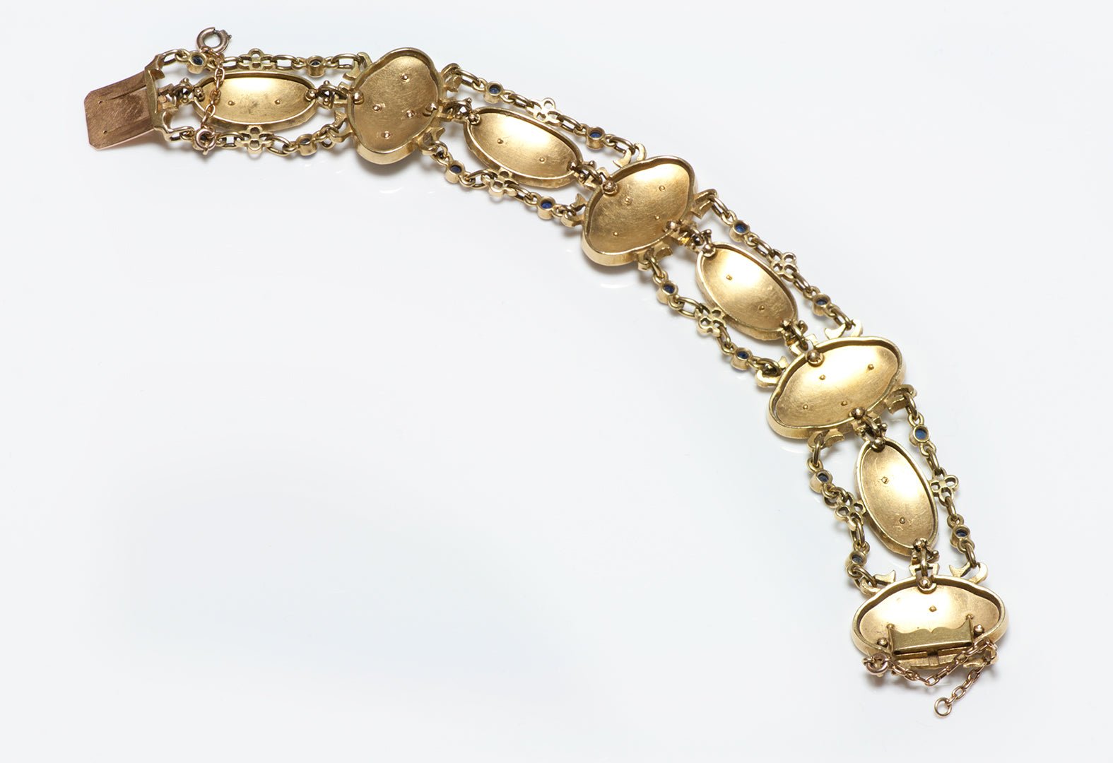 Lucien Gautrait Art Nouveau 18K Gold Enamel & Sapphire Bracelet