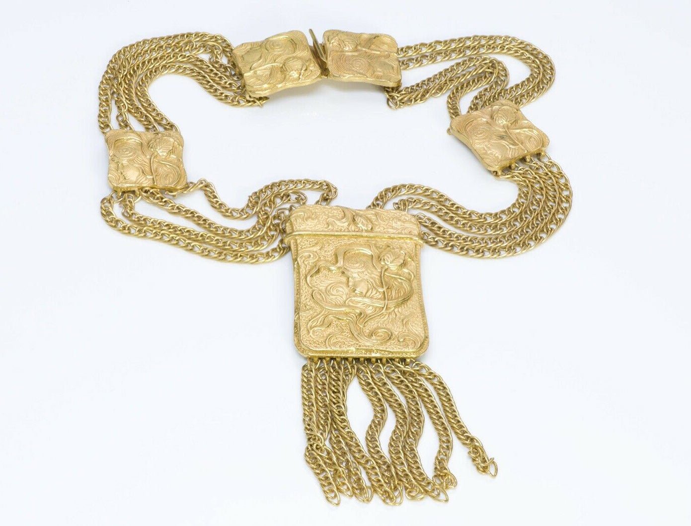 Lucien Piccard Repousse Style Tassel Chain Pendant Necklace