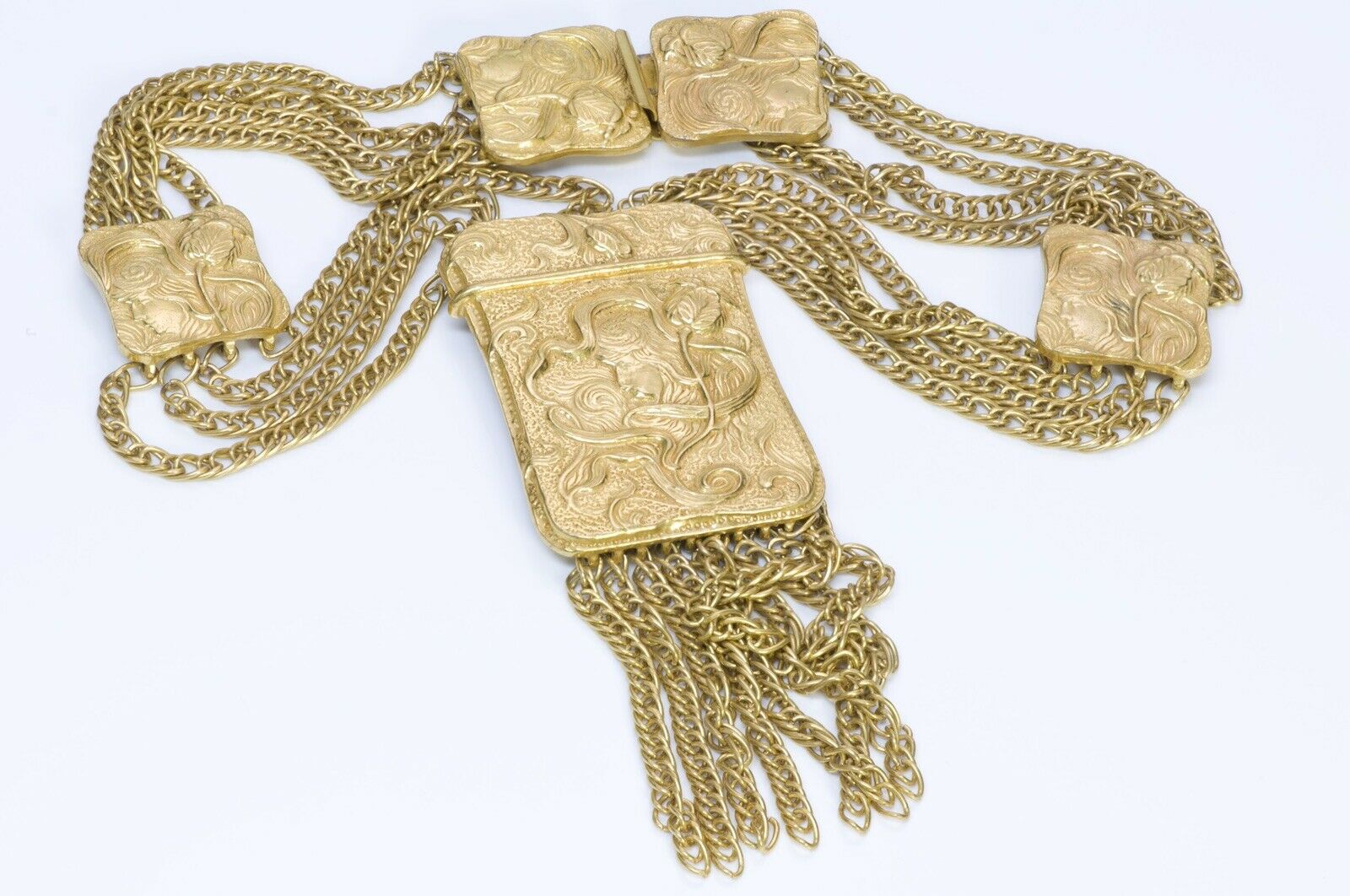 Lucien Piccard Repousse Style Tassel Chain Pendant Necklace