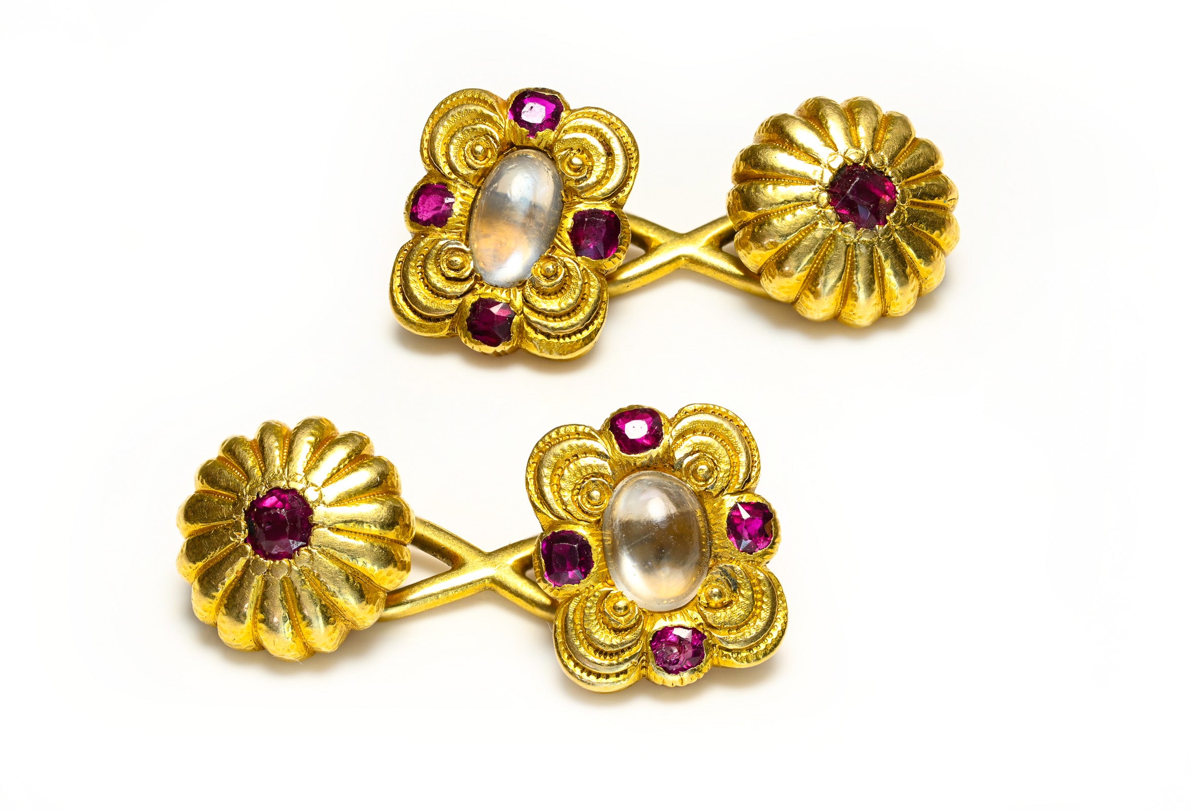 Louis Comfort Tiffany 18K Gold Moonstone & Ruby Cufflinks