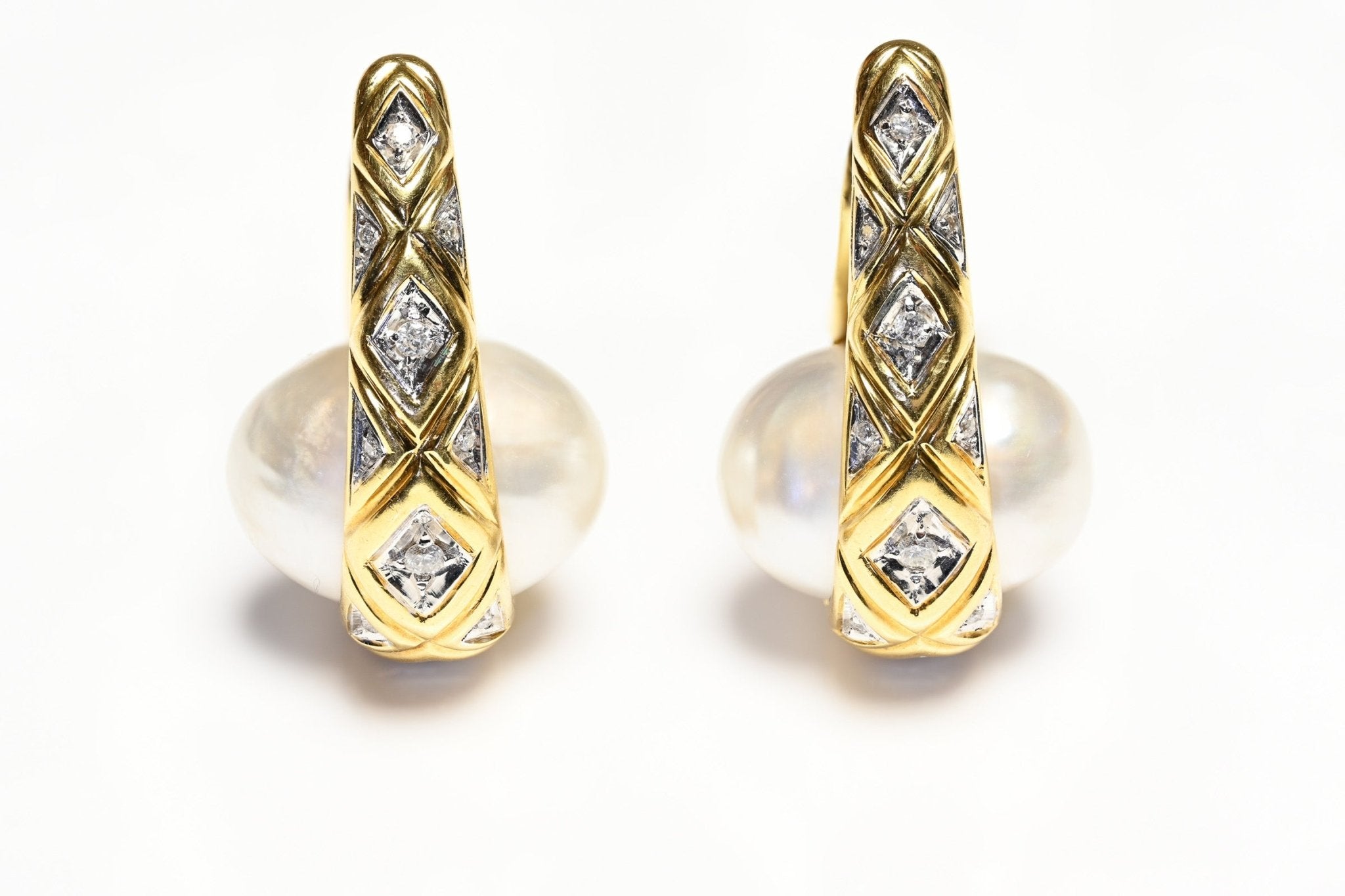 Mabe Pearl Diamond Earrings 18K Yellow Gold