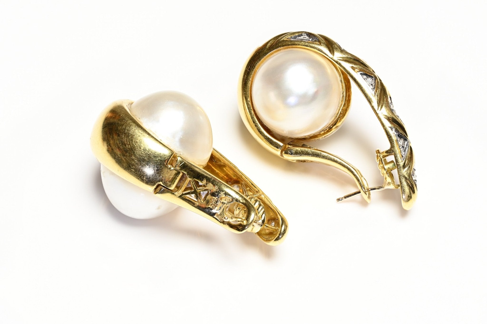 Mabe Pearl Diamond Earrings 18K Yellow Gold
