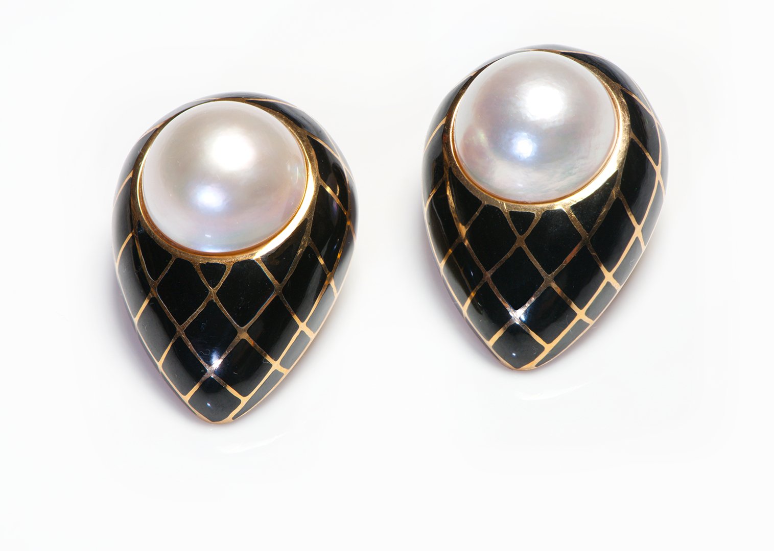 Mabe Pearl Gold and Enamel Earrings