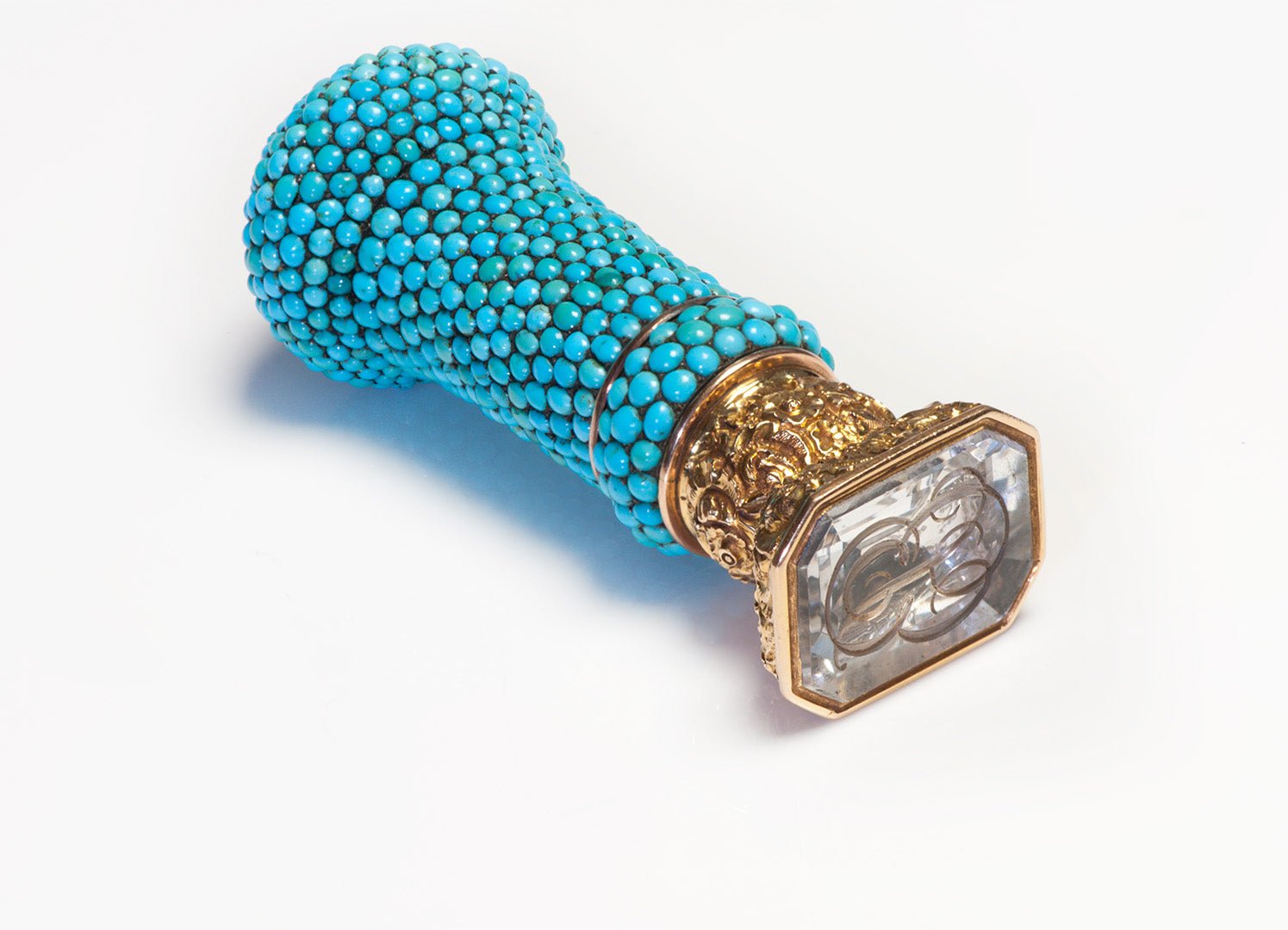 Magnificent Antique Gold Seal Encrusted with Turquoise