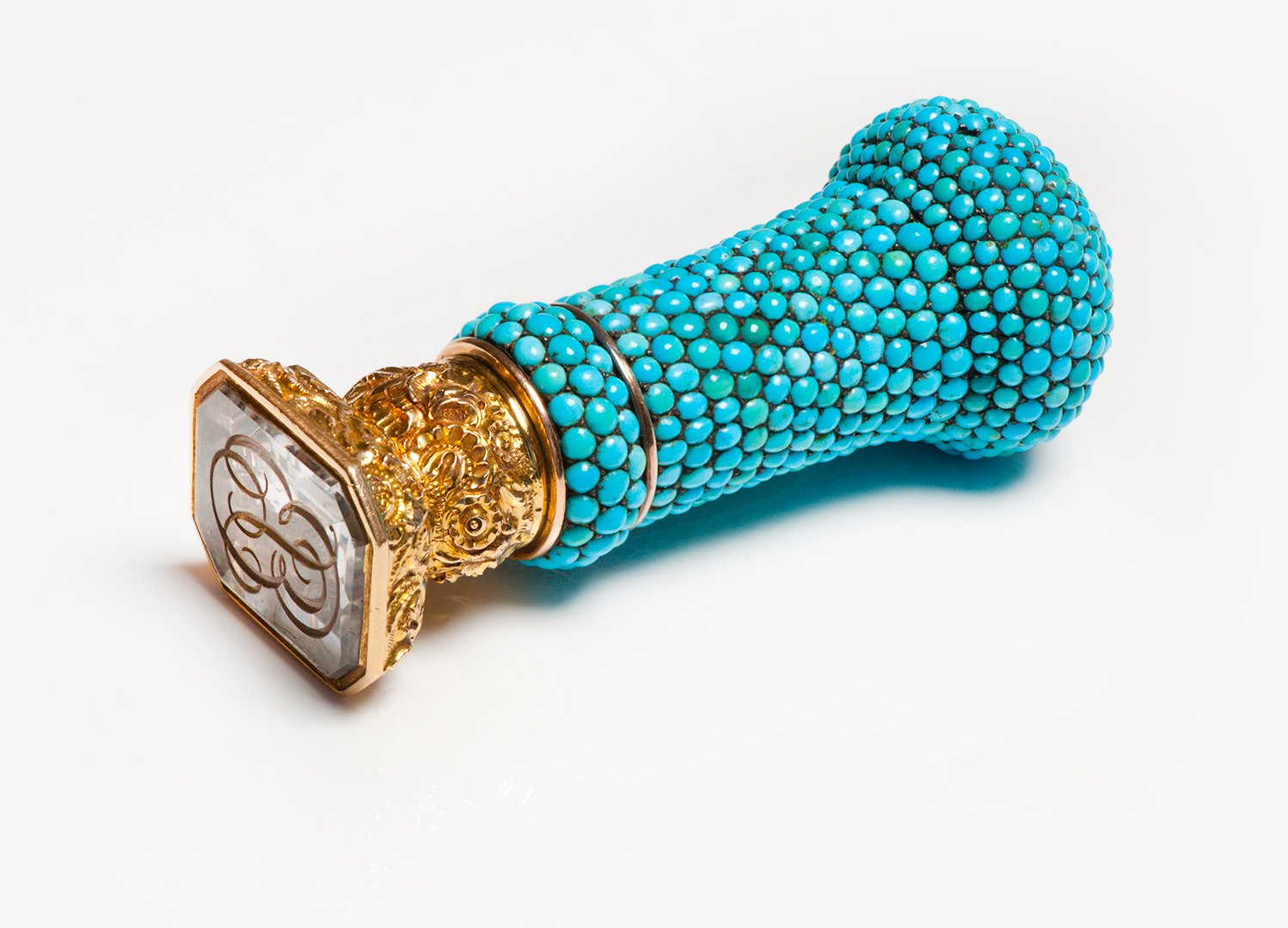 Magnificent Antique Gold Seal Encrusted with Turquoise