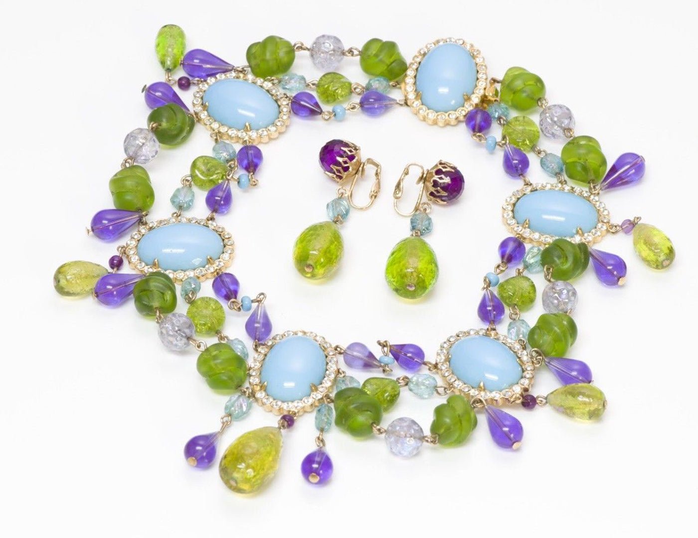 Maison Gripoix Faux Turquoise Poured Glass Necklace Earrings