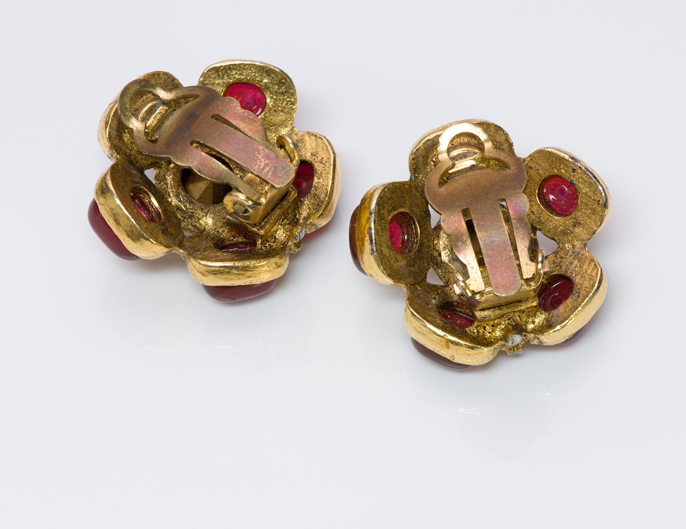 Maison Gripoix Gold Tone Red Glass Earrings